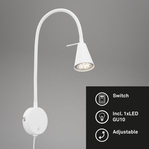 LED Bettlampe Flexarm inkl. An-/Ausschalter 4 Watt Metall Weiß Briloner Leuchten