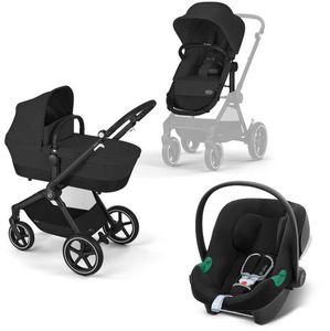 Cybex Eos Basic 3-in-1 Babytrage Schwarz + Adapter + Aton B2 I-Size Autositz Moon Schwarz