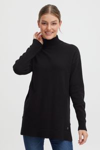 OXMO OXRatina Damen Strickpullover Feinstrick Pullover Rollkragen langer Schnitt Pullover-Kleid mit Seitenschlitzen