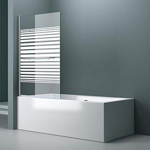 doporro 90x140 cm Design-Duschwand für Badewanne Badewannenaufsatz Duschabtrennung 6mm ESG-Sicherheitsglas teilsatiniert inkl. NANO-Beschichtung