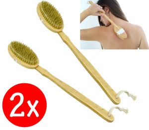2x Badebürste Rückenbürste Massagebürste Körperbürste Saunabürste Bürste Holz Griff