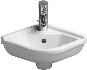 Duravit Eck-Handwaschbecken STARCK 3 mit Überlauf, Hahnlochbank, 430 x 380 mm, 1 Hahnloch weiß