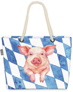 VOID XXL Strandtasche Bayern Schweinchen Shopper Tasche 58x38x16cm 23L Beach Bag Schwein Bavaria Raute