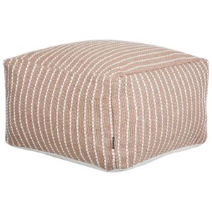 BELIANI Pouf Goldbraun und Weiß Stoffbezug 50 x 50 cm mit EPS-Perlen Quadratisch Geometrisches Muster Modern Boho Bodenkissen Sitzpouf Outdoor