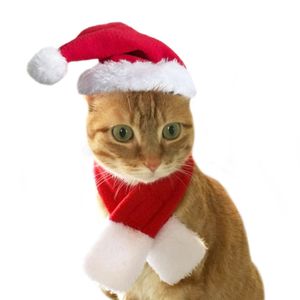 jinaishop 2er Set Weihnachtskostüm für Katzen Hunde, Haustier Kostüm Weihnachtsmütze und warmen Schal für Klein Hund Katze Weihnachts Outfit Geschenk