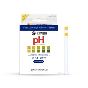 EWANTO pH-Teststreifen Speichel- und Urintest pH 4,5 - pH 9,0 hoch empfindlich, 100 Streifen, Indikator-, Lackmuspapier Beschriftung in deutsch