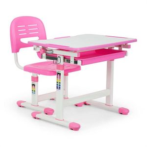 OneConcept Tommi - Kinderschreibtisch , Schreibtisch , ergonomischer Tisch und Stuhl , höhenverstellbar , neigbare Tischplatte von 0 bis 40° , Aufbewahrungsschublade , seitlicher Taschenhaken , pink