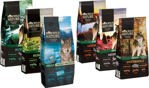 Dehner Wild Nature Hundefutter Probier-Set, Trockenfutter getreidefrei / zuckerfrei, für ausgewachsene Hunde, Fisch / Wild / Ente / Pferd / Kaninchen, 6 x 1 kg (6 kg)