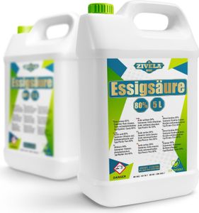 10L Essigsäure 80%  | 2x5L Essigessenz 80 prozent Lebensmittelqualität 10 kg | Hochreiner Essig für Vielseitige Anwendungen | Perfekt für Hausgebrauch Industrie Gartenbau Reinigung