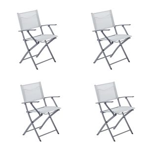 NATERIAL - 4er Set Gartenstühle EMYS mit Armlehnen - Klappsessel - Gartensessel - Klappbar - Terrassenstühle - Essstühle - Stahl - Textilene - Hellgrau