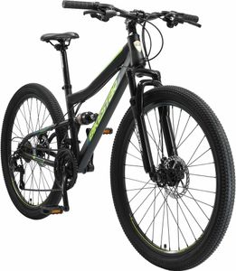 BIKESTAR Fully Mountainbike 26 Zoll, 15 Zoll Rahmen, 21 Gang Shimano Schaltung, Scheibenbremse, Schwarz