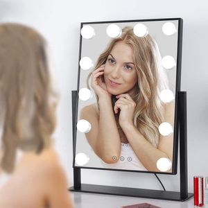 Hollywoodské zrcadlo s osvětlením Zrcadlo na toaletní stolek s 12 stmívatelnými diodami LED, 3 teploty barev světla, otočné o 360°, dotykové ovládání, stolní kosmetické zrcadlo (černé)