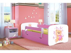 Rosa Kleinkind Mädchen 80x180 80x160 70x140 Kinderbett Pink Prinzessin Pferd Kinder Einzelbett Mit Matratze Und Schublade - Teddy & Schmetterlinge - 180 x 80 cm