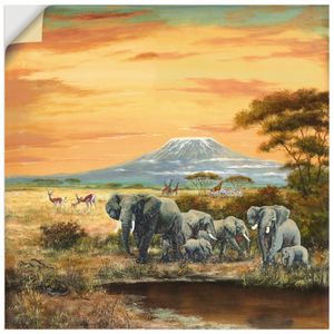 ARTland Wandbild, selbstklebend Afrikalandschaft mit Elefanten Größe: 100x100 cm