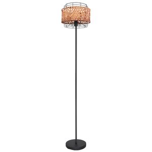 Boho Stehlampe, Käfig, Bambusgeflecht, schwarz, H 151 cm