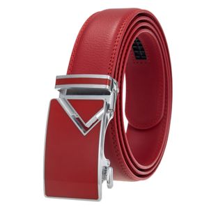 Herren-Gürtel mit automatischer Legierungsschnalle, künstliches Rindsleder, r Business-Gürtel für den täglichen Gebrauch, Rot
