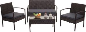Poly-Rattan Garnitur HWC-F56, Balkon-/Garten-/Lounge-Set Sitzgruppe  braun, Kissen dunkelgrau