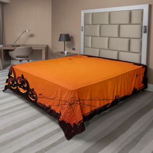 ABAKUHAUS Halloween Bettlaken, Spinnen-Netz Jack O Laternen-Horror-Zeit des Jahr-Trick-oder Leckerei-Druckes, weiches bequemes oberes Bettlaken für ein dekoratives Bett 1 Stück 244 cm x 205 cm, Orange Seal Brown