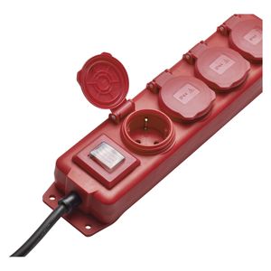 EMOS Steckdosenleiste 4-fach mit Schalter, 3 m Kabel 1,5 mm, für Aussen mit Klappdeckel, rot, Schuko mit erhöhtem Berührungsschutz, P14231