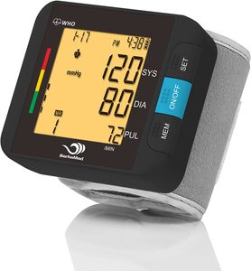 BerkeMed digitales Handgelenk-Blutdruckmessgerät für Zuhause, mit großem LED-Display & 2 x 99 Speicherplätze