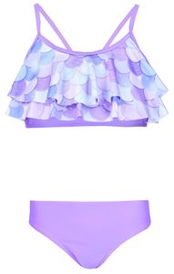 Aquarti Mädchen Bikini Set Bustier Bikinislip Zweiteiliger Badeanzug, Farbe: 030F mit Rüschen / Meerjungfrau Violett / Lila, Größe: 128