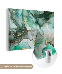 MuchoWow® Glasbilder - Bilder auf Wandbild - Foto auf Glas Gold - Marmor - Grün - Luxus - Marmoroptik - Grau 120x80 cm Wanddekoration aus Glas - Acrylglasbild - Acrylbilder - ildung