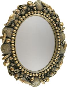 Barock Spiegel, Wandspiegel mit Muscheln und Meeresschnecken, Antikgold 37x30 cm