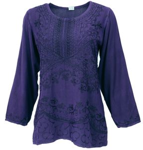 Bestickte Indische Hippie Langarm Tunika, Boho-chic Bluse - Violett, Damen, Viskose, Blusen & Tunikas