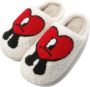 ASKSA Bad Rabbit Hausschuhe Winter Warme Plüsch Rutschfeste Slipper, Rot, Größe: 37-38