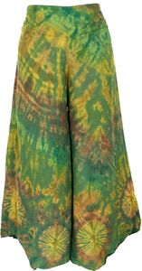 Batik Palazzohose, Hosenrock, Batikhose, Schlaghose, Hippie Goa Hose - Grün, Damen, Viskose, Hosen Batik Palazzohose, Hosenrock, Batikhose, Schlaghose, Hippie Goa Hose - Grün, Damen, Viskose, Hosen