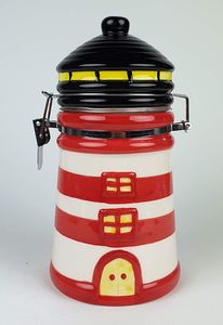 Vorratsdose Leuchtturm rot weiß Keramik Kaffeedose Dose Vorratsbehälter