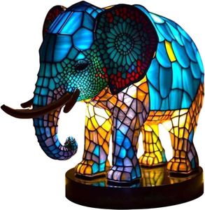 Tier-Tischlampen-Serie, Buntglas-Tischlampe in Tierform, Vintage-Tier-Tischlampen für Heimdekorationen, böhmische Kunstharz-Tierlampe,15cm(Elefant)