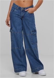 Dámské džíny Urban Classics Ladies Low Waist Cargo Denim mid indigo washed - 30