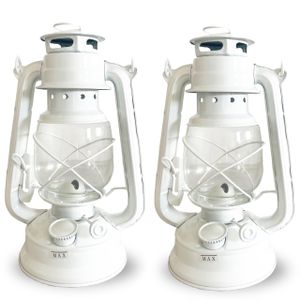 Petroleumlampe für Innenräume Nostalgische Strumlaterne mit Docht Öl-lampe Weiß (2er Set Weiß)