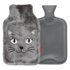 Wärmflasche Katze - Ideal für ein Geschenk - mit sanft Fellbezug - SOXO - 1,8l