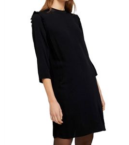 TOM TAILOR DENIM Printed Mini Dress hochgeschlossenes Mini-Kleid für Damen mit Rüsche 1023859 Schwarz, Größe:M