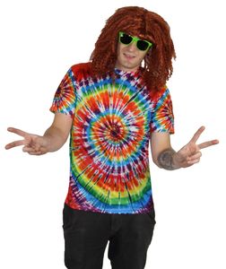 70er Jahre Batik T-Shirt für Hippie Hippie Kostüm Herren Größe S-XXXL, Größe:XXXL