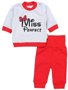 TupTam Baby Mädchen Outfit Langarmshirt mit Print Spruch Babyhose Babykleidung 2teilig, Farbe: Miss Perfect Grau/Rot, Größe: 68