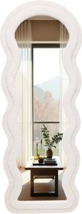 SensaHome Čalúnené stojace zrkadlo Wavy - Celoplošné zrkadlo zo semišového zamatu - 60 x 160 - Teddy white
