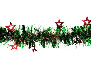 Weihnachtsgirlande Lametta mit holograf. Sternen 7cm x 2m grün / rot