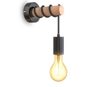 LED Wandleuchte Retrolampe Industriell Metall Holz Vintage schwarz exkl. 1x E27