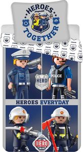 Jerry Fabrics pościel dziecięca Heroes Together Heroes Everyday Policeman Fireman Fire Hero, kołdra 140 x 200 + poduszka 70 x 90 cm, 100% bawełna