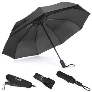 Sunflake® Regenschirm sturmfest bis 140 km/h - inkl. Schirm-Tasche & Reise-Etui - Taschenschirm mit Auf-Zu-Automatik, klein, leicht & kompakt, Schwarz