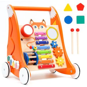 LBLA Multifunktionale Lauflernwagen mit Lernspielzeug, (mit Perlenwicklung und Xylophon), Gehwagen aus Holz Baby Walker, Holzspielzeug Lauflernhilfe für Kinder ab 9 Monaten