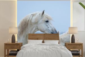 MuchoWow® Fototapete für Wohnzimmer oder Schlafzimmer Wandtapete Vinyl Motivtapete Pferd flüstert einem anderen Pferd in der Camargue etwas zu - 260x260 cm - Papiertapeten