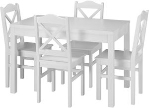 Weiße Essgruppe mit Küchentisch und 4 Stühle Massivholz 90.70-51 A W-Set 20