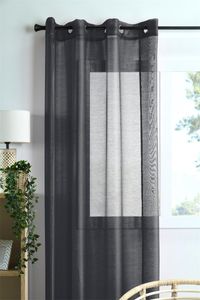STOF | Gardinen - LINWOOD - 140x260 cm - Schwarz glänzend - Elegante Transparenz - Praktische Ösen STOF | Gardinen - LINWOOD - 140x260 cm - Schwarz glänzend - Elegante Transparenz - Praktische Ösen