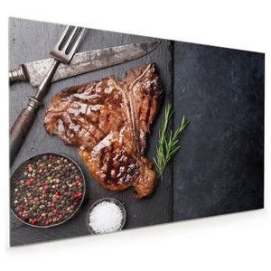 Küchenrückwand Spritzschutz Glas mit Motiv Gegrilltes T-Bone Steak 40 x 40 cm