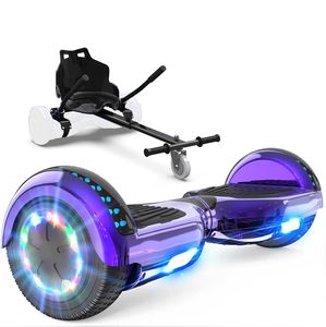 GeekMe Hoverboard mit Sitz, Hoverboards 6.5 Zoll Hoverkart,Hoverbaords Go-Kart mit Bluetooth-Lautsprecher LED-Leuchten, Geschenk für Kinder Jugendliche Erwachsene