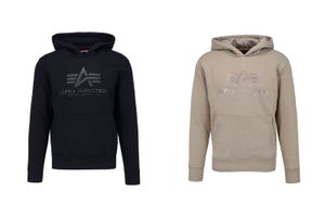 ALPHA INDUSTRIES BASIC HOODY CARBON Herren Kapuzenpullover, Größe:S, Farbe:Black/Black